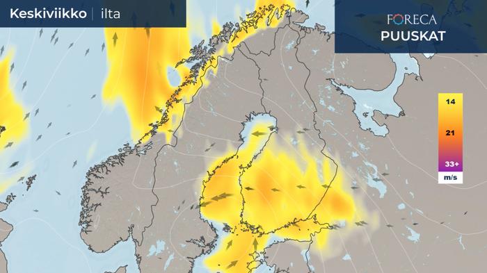 Tuuli on puuskaista maan etelä- ja keskiosassa 4. maaliskuuta 2020.